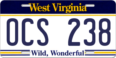 WV license plate OCS238
