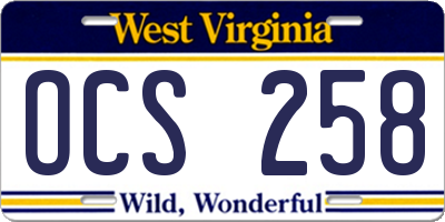 WV license plate OCS258