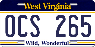 WV license plate OCS265