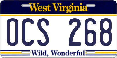 WV license plate OCS268