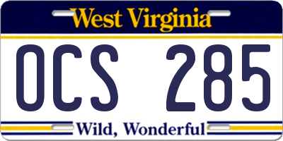 WV license plate OCS285