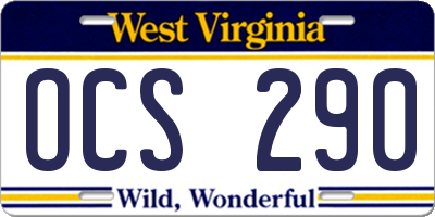 WV license plate OCS290
