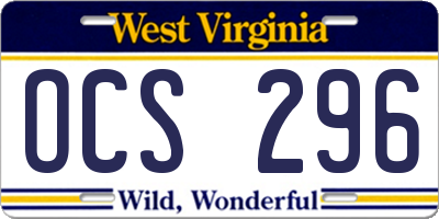 WV license plate OCS296