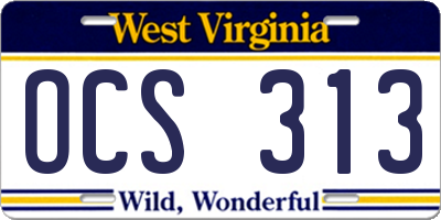 WV license plate OCS313