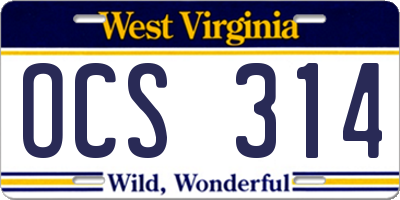 WV license plate OCS314