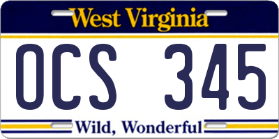 WV license plate OCS345