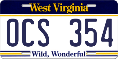 WV license plate OCS354