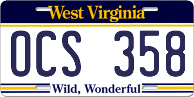 WV license plate OCS358