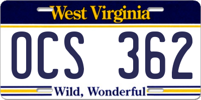WV license plate OCS362