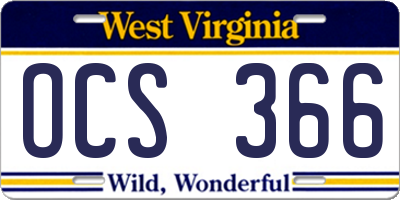 WV license plate OCS366