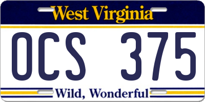 WV license plate OCS375