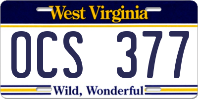 WV license plate OCS377