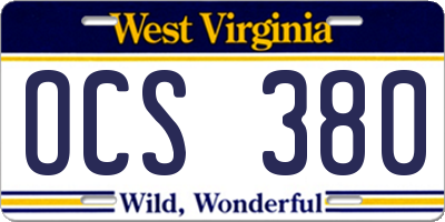WV license plate OCS380