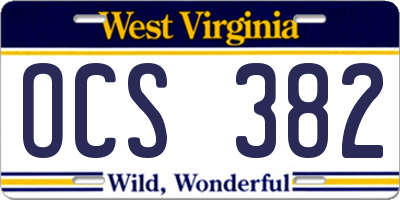WV license plate OCS382