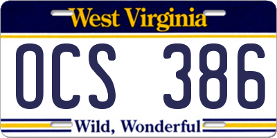 WV license plate OCS386