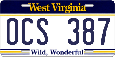 WV license plate OCS387