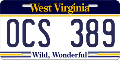 WV license plate OCS389