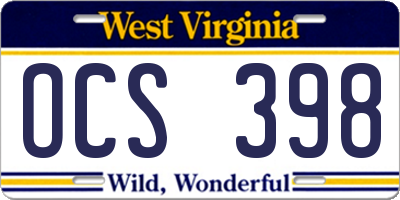 WV license plate OCS398