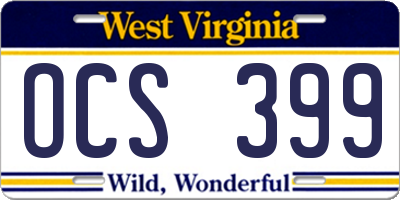 WV license plate OCS399