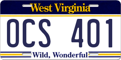 WV license plate OCS401