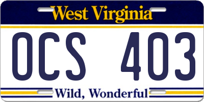 WV license plate OCS403