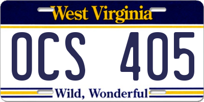 WV license plate OCS405