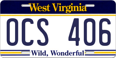 WV license plate OCS406