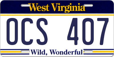 WV license plate OCS407