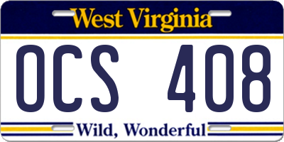 WV license plate OCS408
