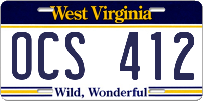 WV license plate OCS412