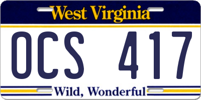 WV license plate OCS417