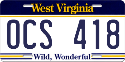 WV license plate OCS418