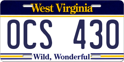 WV license plate OCS430