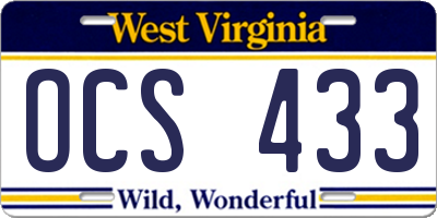 WV license plate OCS433
