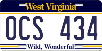 WV license plate OCS434