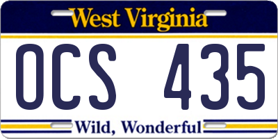 WV license plate OCS435