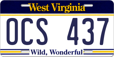 WV license plate OCS437