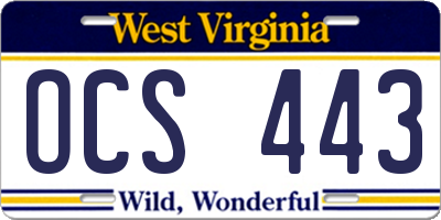 WV license plate OCS443