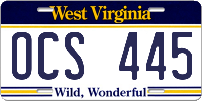 WV license plate OCS445
