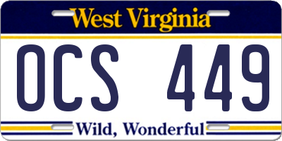 WV license plate OCS449