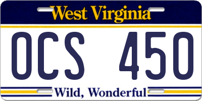 WV license plate OCS450