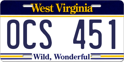 WV license plate OCS451