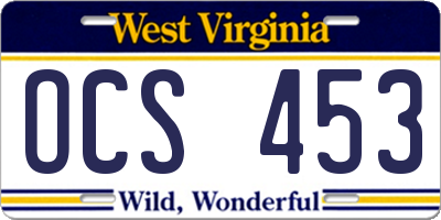WV license plate OCS453
