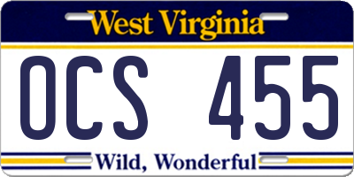 WV license plate OCS455