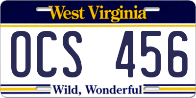 WV license plate OCS456