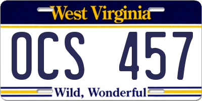 WV license plate OCS457