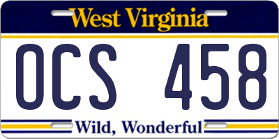 WV license plate OCS458