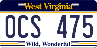 WV license plate OCS475