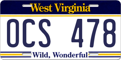 WV license plate OCS478