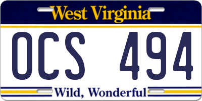WV license plate OCS494
